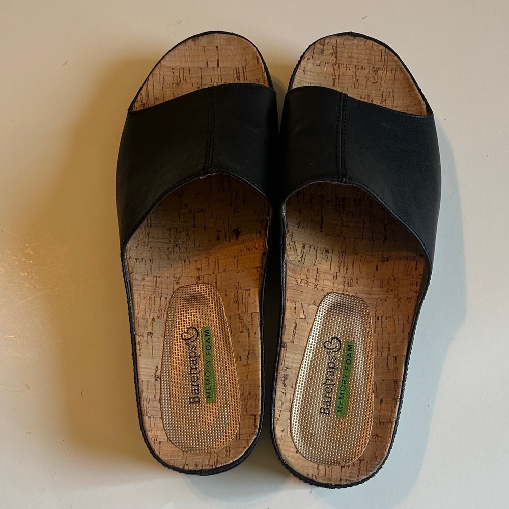 BareTraps Black Cork Sole Mules